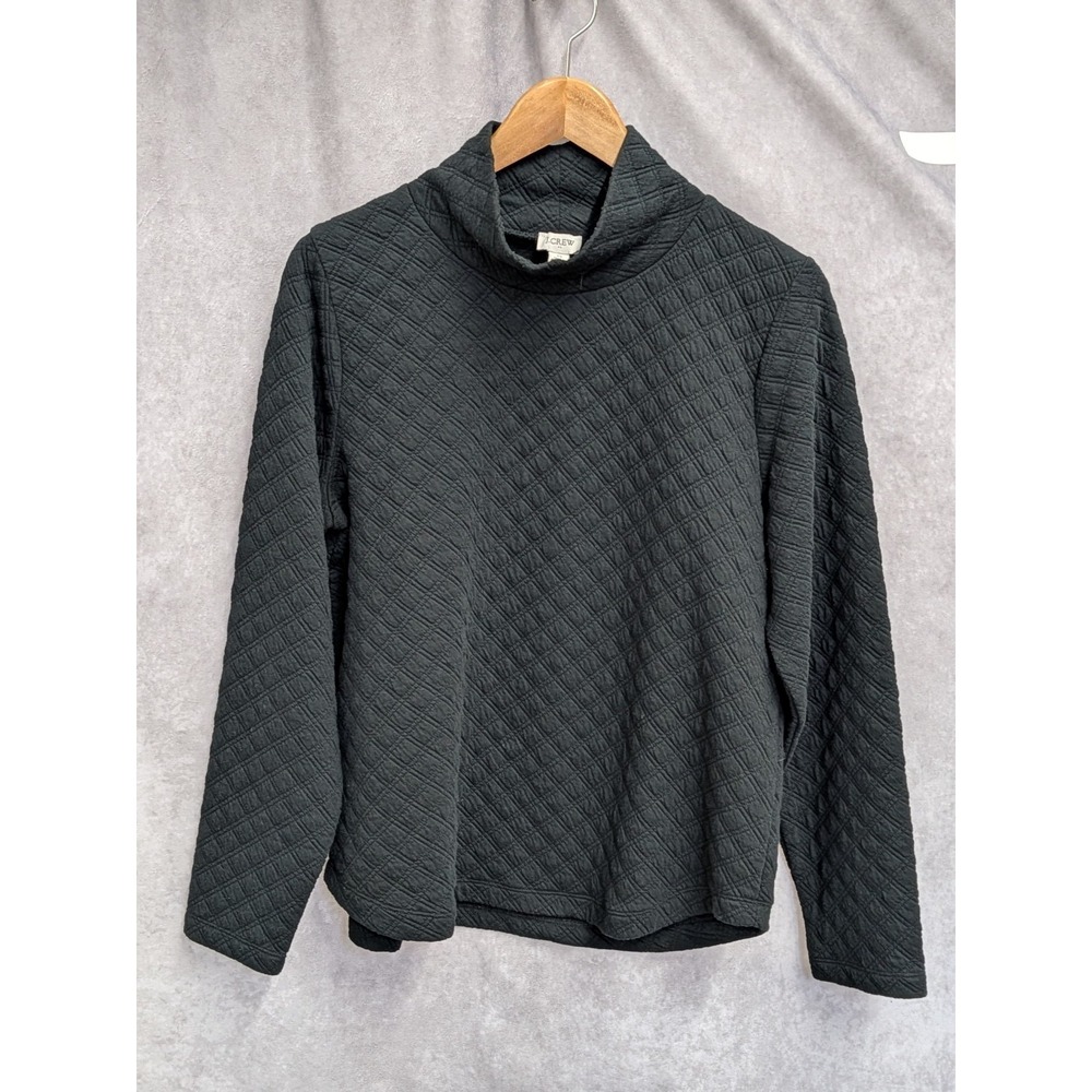 J Crew Women Black Quilted Mockneck Pullover Sweater Medium C163